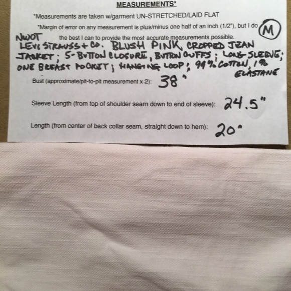 LEVI STRAUSS & CO. Original CROPPED Trucker Jacket, BLUSH PINK, Size Medium - Picture 8 of 8